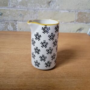 BHFhome Stoneware Creamer with Hand-stamped Floral Pattern - Black